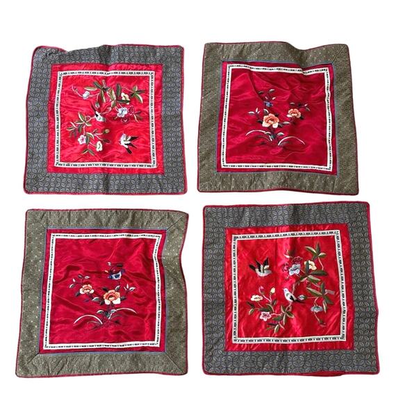 Vintage Chinese silk embroidered pillow cases (set of 4) - Picture 12 of 12